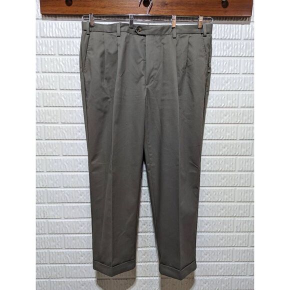 Van Heusen Men's Tan Mid-Rise Taupe Cuffed Adjustable Waist Trouser Pants Size 4 - Picture 1 of 8